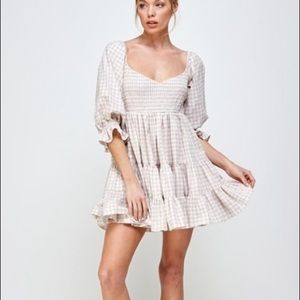 Checkered puff sleeve summer dress